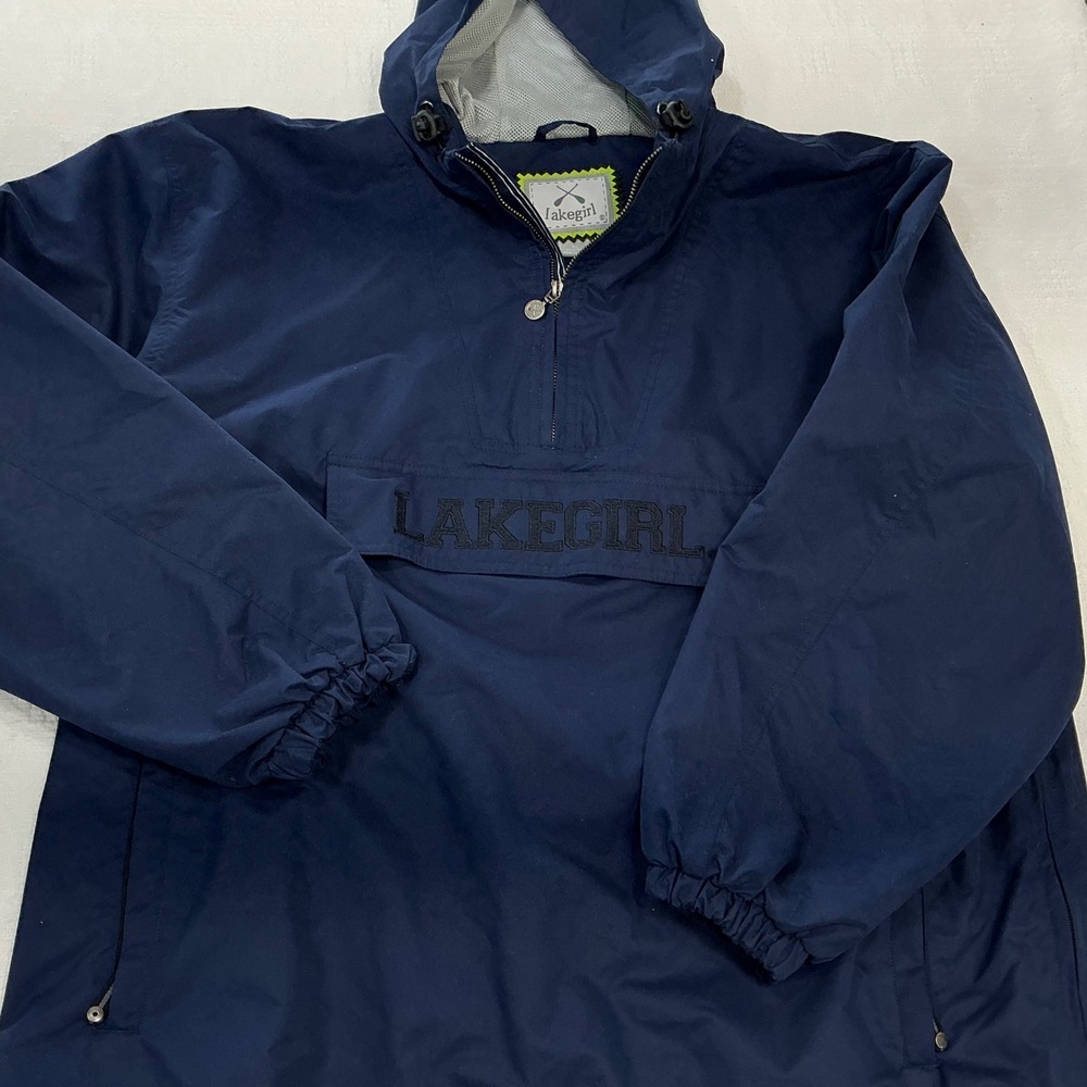 Lakegirl Womens XL Navy Blue Quarter Zip Anorak Windbreaker Hooded Jacket Mesh